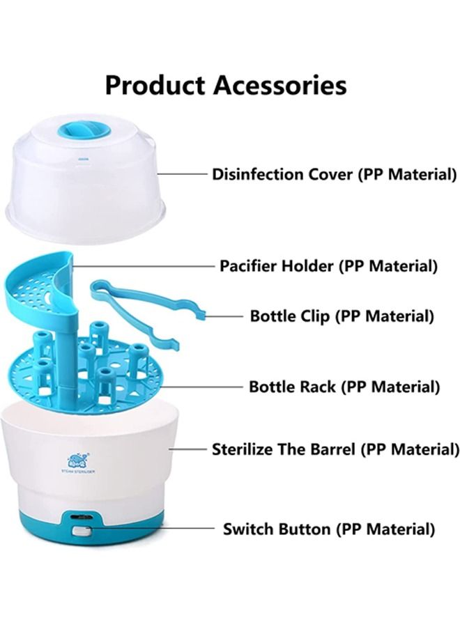 Baby Bottle Sterilizer Bottle Steam Sterili-zer for Baby Bottles BPA Free Pacifiers Breast Pumps Large Capacity and 99.99% Cleaned in 8 Mins Holds up to 6 Bottles Easy to Operate