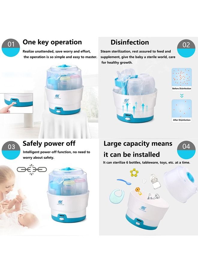 Baby Bottle Sterilizer Bottle Steam Sterili-zer for Baby Bottles BPA Free Pacifiers Breast Pumps Large Capacity and 99.99% Cleaned in 8 Mins Holds up to 6 Bottles Easy to Operate
