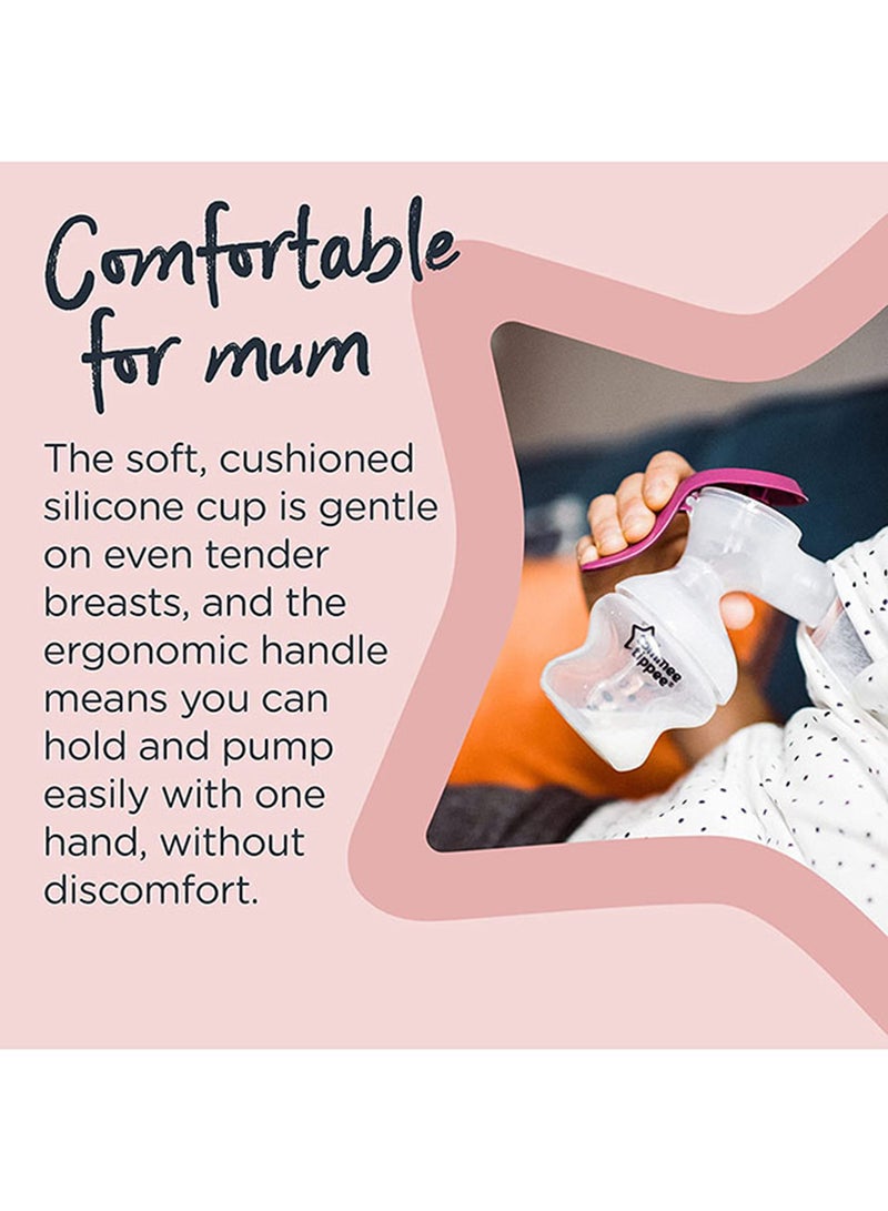 Made For Me Single Manual Breast Pump, Strong Suction, Soft Feel, Ergonomic Handle, Portable And Quiet Breastmilk Pump, Baby Bottle Included