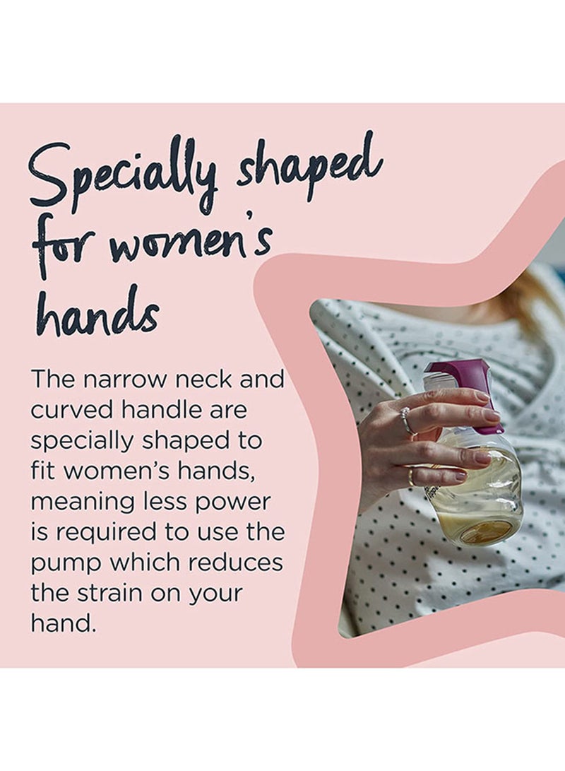 Made For Me Single Manual Breast Pump, Strong Suction, Soft Feel, Ergonomic Handle, Portable And Quiet Breastmilk Pump, Baby Bottle Included