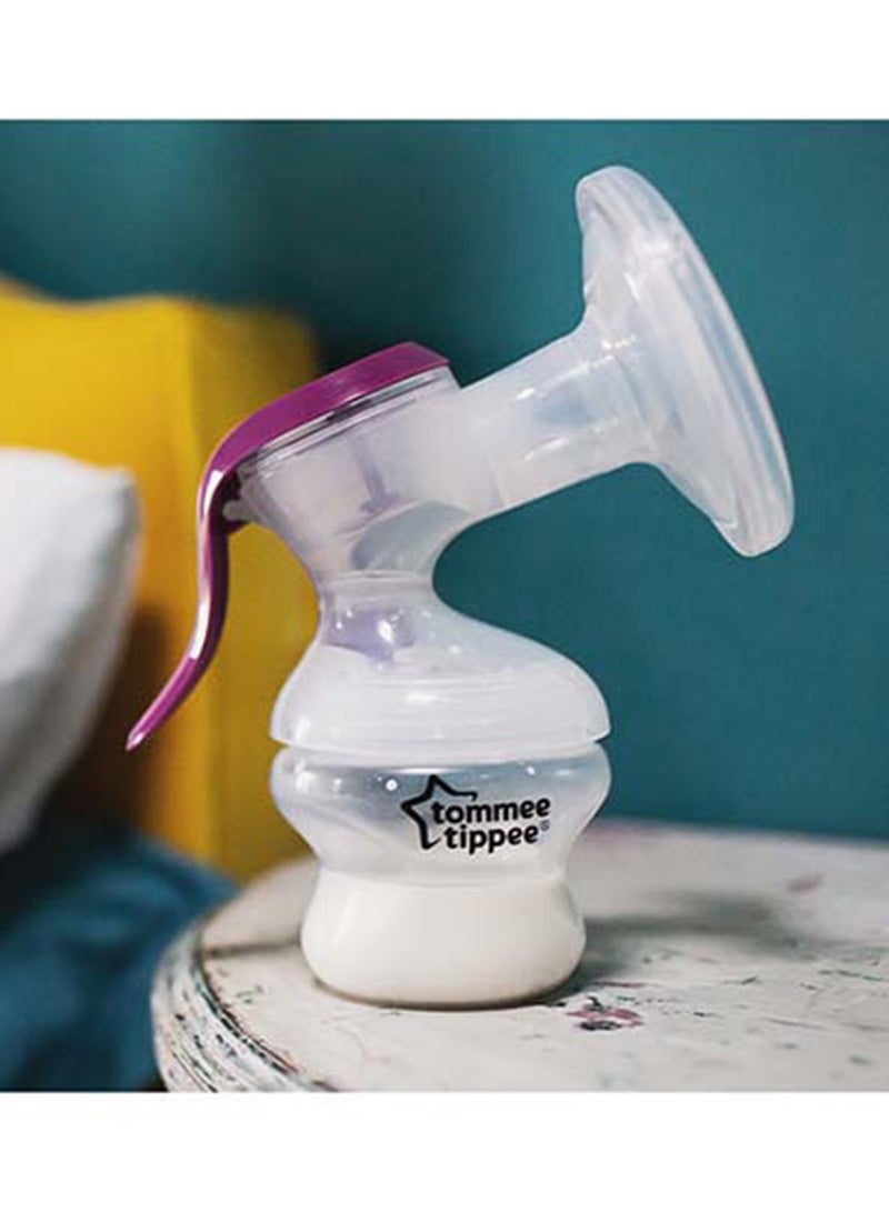 Made For Me Single Manual Breast Pump, Strong Suction, Soft Feel, Ergonomic Handle, Portable And Quiet Breastmilk Pump, Baby Bottle Included