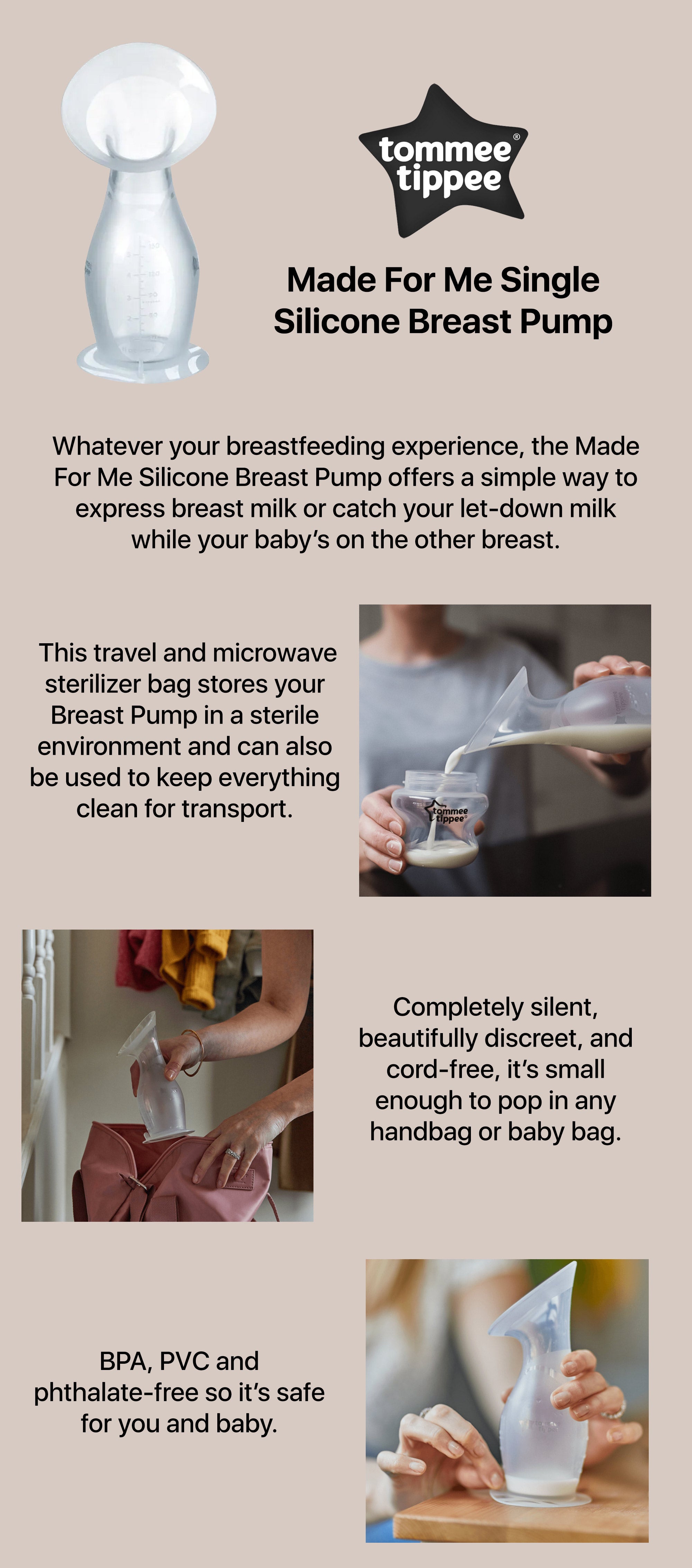 MadeFor Me Manual Silicone Breast Pump And Let-Down Catcher With Steriliser Bag