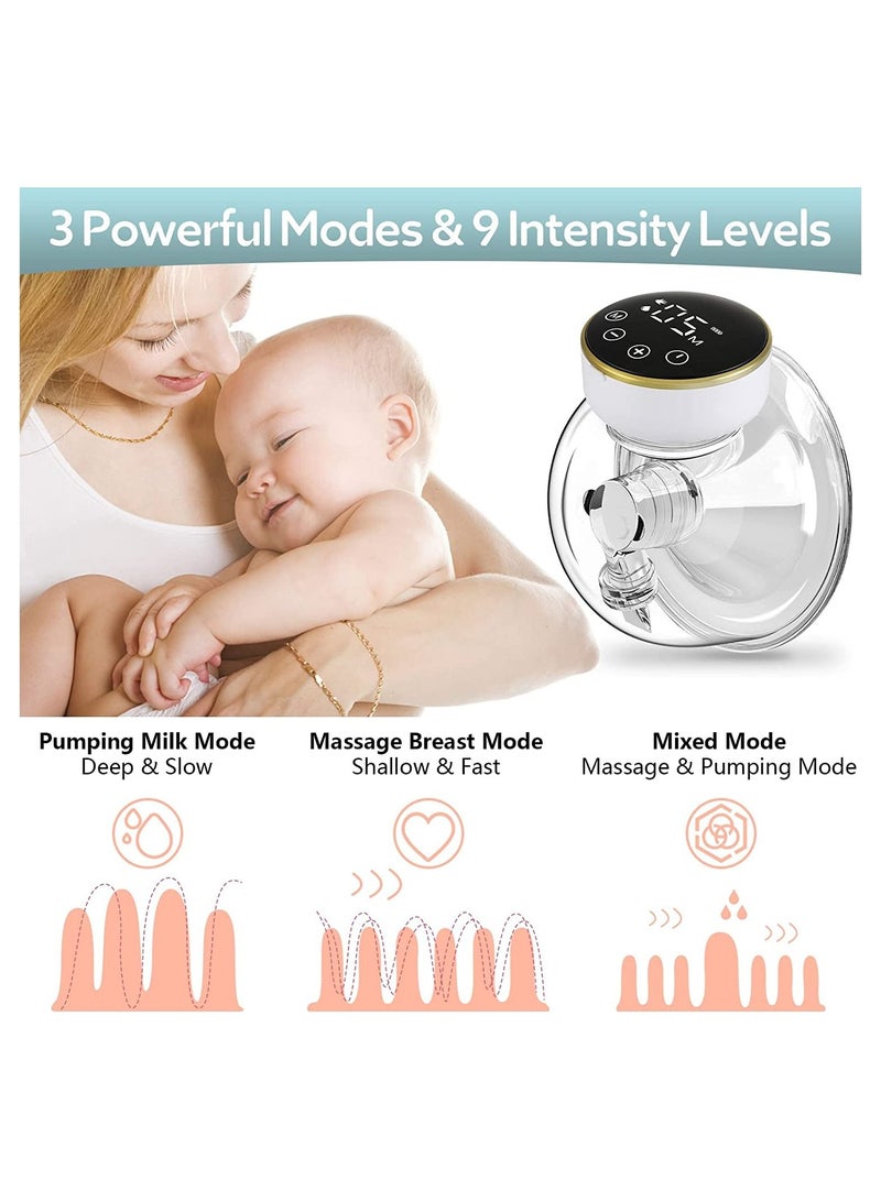 Wearable Electric Wireless Hands-Free Breast Pump With 3 Modes And  9 Levels Suction, Smart LCD Display, Massage And Pumping