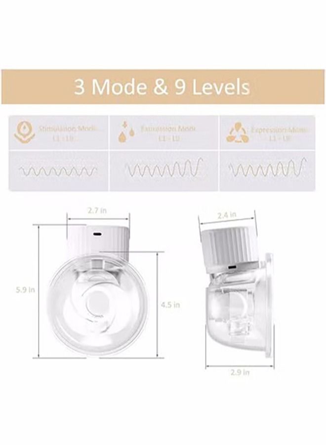 2pcs Breast Pump, Wearable Breast Pump, Portable Hands-Free Electric Breast Pump 3 Modes 9 Levels Low Noise Large LCD with Timer Memory Backlight Function Rechargeable