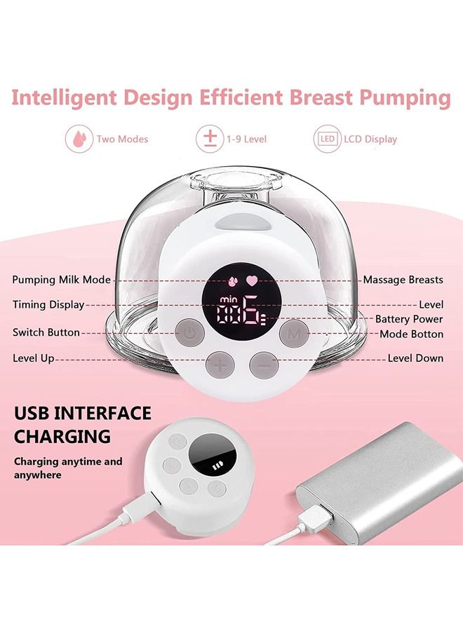 Wearable Breast Pump Hand Free Portable Electric Breastfeeding Pump S12 Wireless Breast Milk Pump with LCD Display 2 Modes 9 Levels 24mm