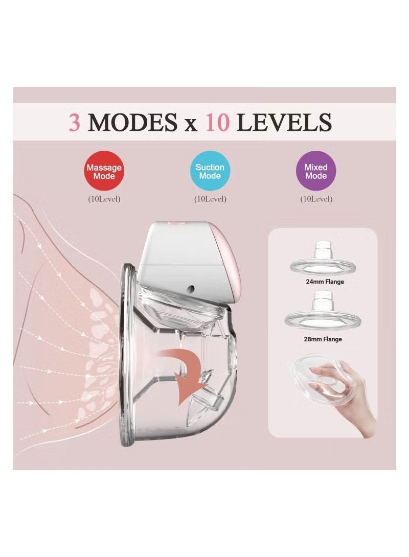 Wearable Breast Pump Hands Free, Pain Free Portable Electric Breastfeeding Pump with 3 Mode & 10 Levels, Rechargeable Milk Pump for Travel & Home