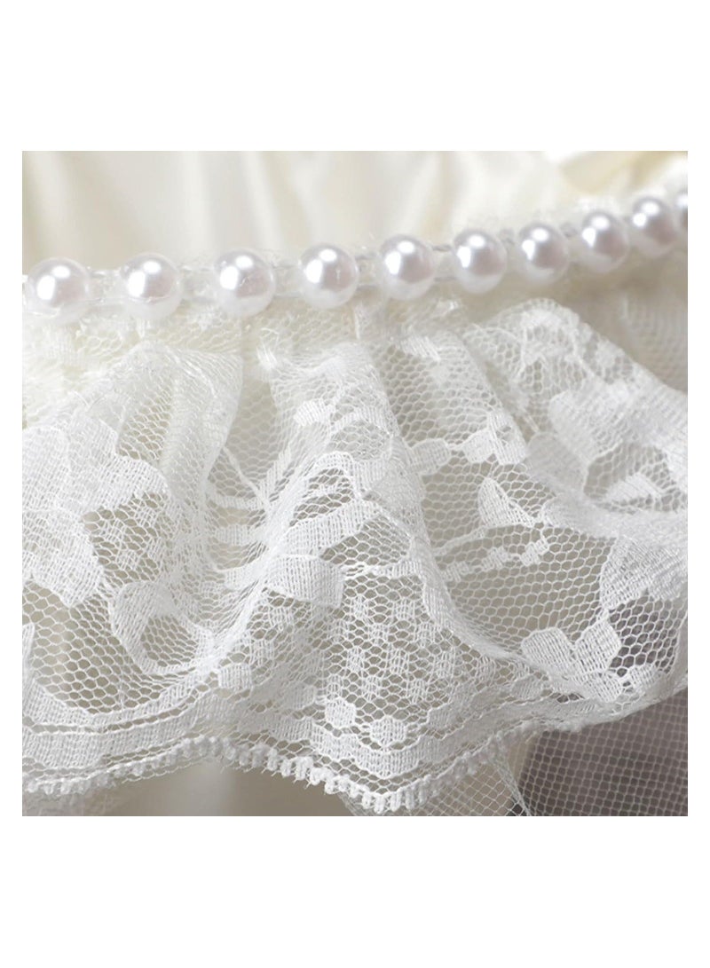 Flower Girl Lace Baskets for Weddings, Romantic Wedding Ivory Basket, Decorated with & Artificial Pearl, Ceremony Party Favor,