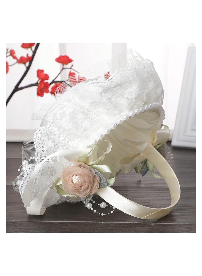 Flower Girl Lace Baskets for Weddings, Romantic Wedding Ivory Basket, Decorated with & Artificial Pearl, Ceremony Party Favor,
