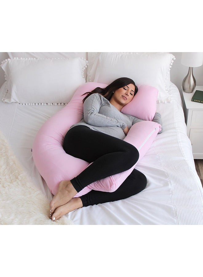 U Shape Pregnancy Poly Pillow - Light Pink