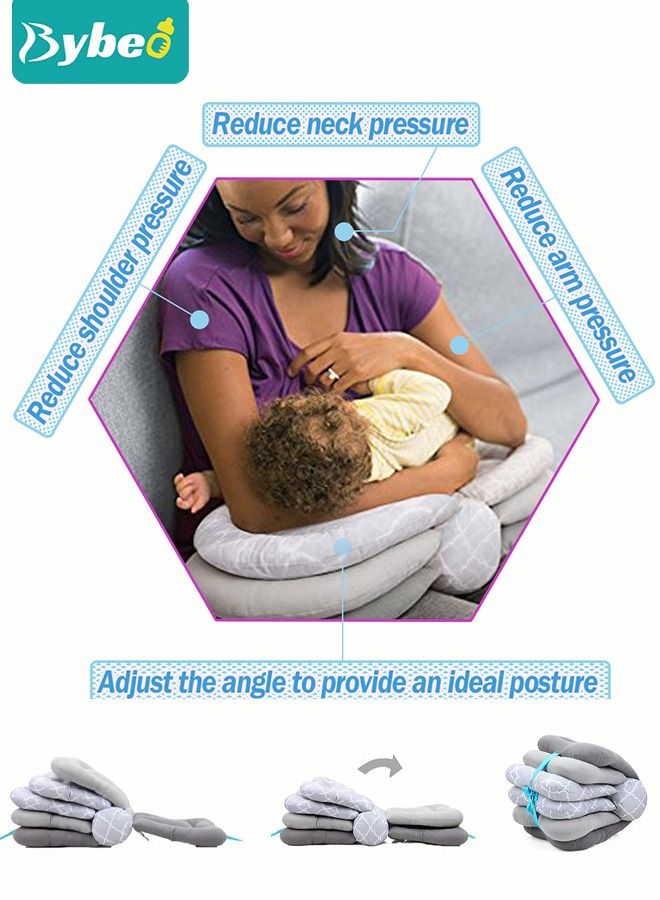 Adjustable Nursing Pillow for Breastfeeding Moms - Multi-Functional and Multi-Layer Postnatal Posture Support Pillow, Can Adjust Height, Geometric Design