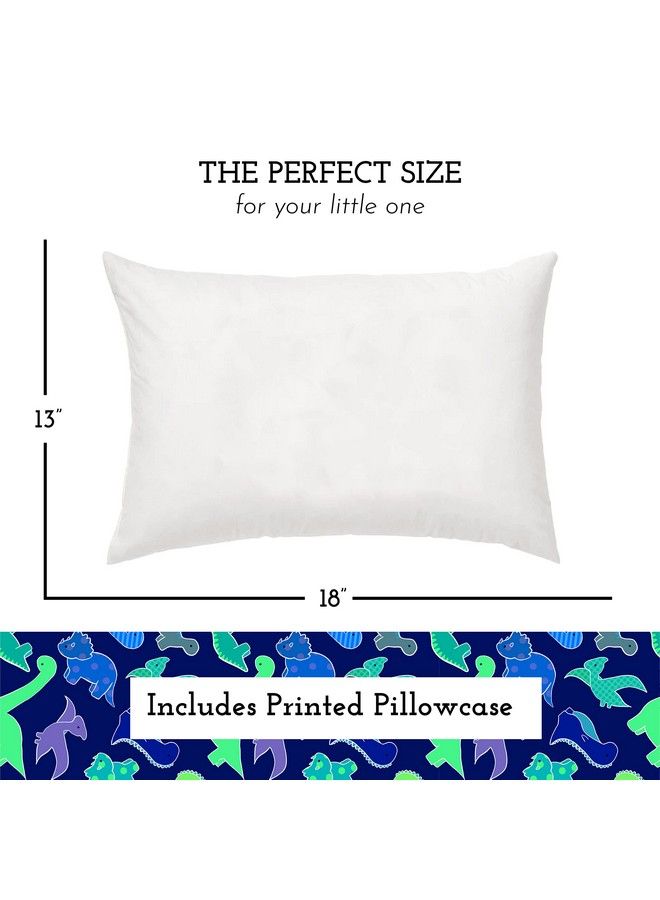 Toddler Pillow With Toddler Pillowcase Soft Hypoallergenic Best Pillow For Kids! Better Neck Support And Sleeping! Better Naps In Bed A Crib Or At School! Makes Travel Comfier! (Dinosaurs Blue)