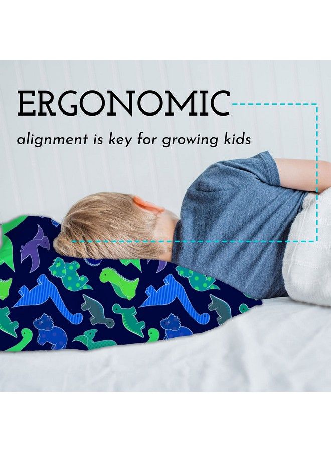 Toddler Pillow With Toddler Pillowcase Soft Hypoallergenic Best Pillow For Kids! Better Neck Support And Sleeping! Better Naps In Bed A Crib Or At School! Makes Travel Comfier! (Dinosaurs Blue)