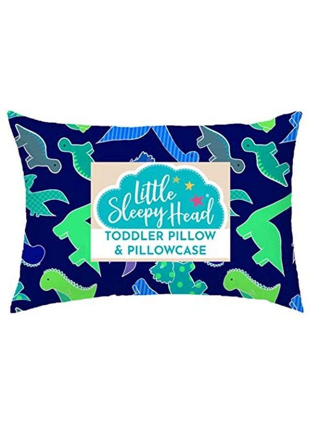 Toddler Pillow With Toddler Pillowcase Soft Hypoallergenic Best Pillow For Kids! Better Neck Support And Sleeping! Better Naps In Bed A Crib Or At School! Makes Travel Comfier! (Dinosaurs Blue)