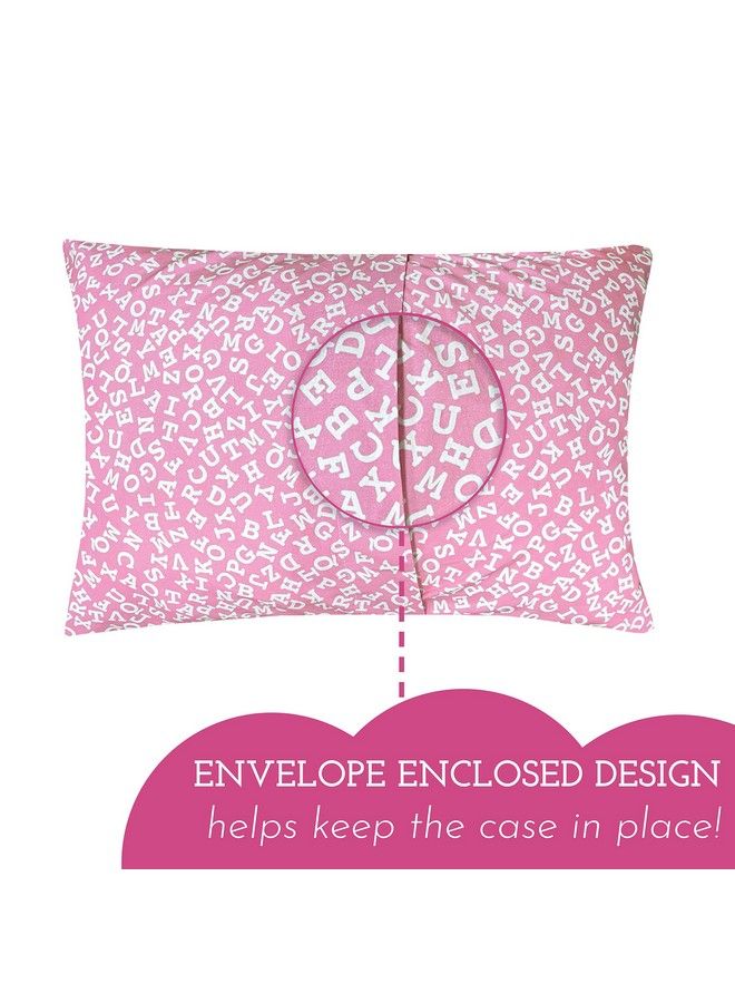 Toddler Pillow With Toddler Pillowcase Soft Hypoallergenic Best Pillow For Kids! Better Neck Support And Sleeping! Better Naps In Bed A Crib Or At School! Makes Travel Comfier! (Alphabet Pink)