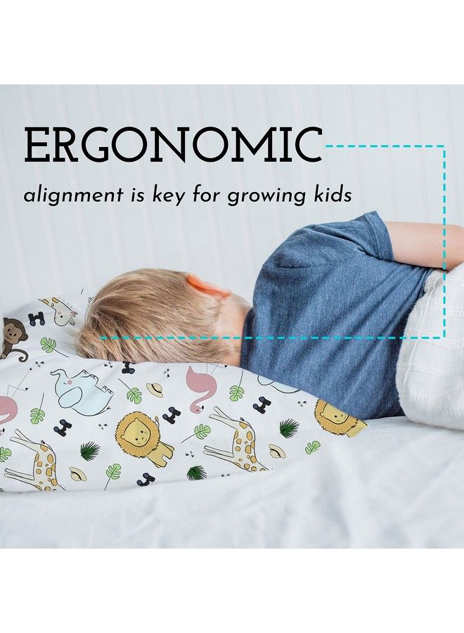 Toddler Pillow With Toddler Pillowcase Soft Hypoallergenic Best Pillow For Kids! Better Neck Support And Sleeping! Better Naps In Bed A Crib Or At School! Makes Travel Comfier! (Safari)