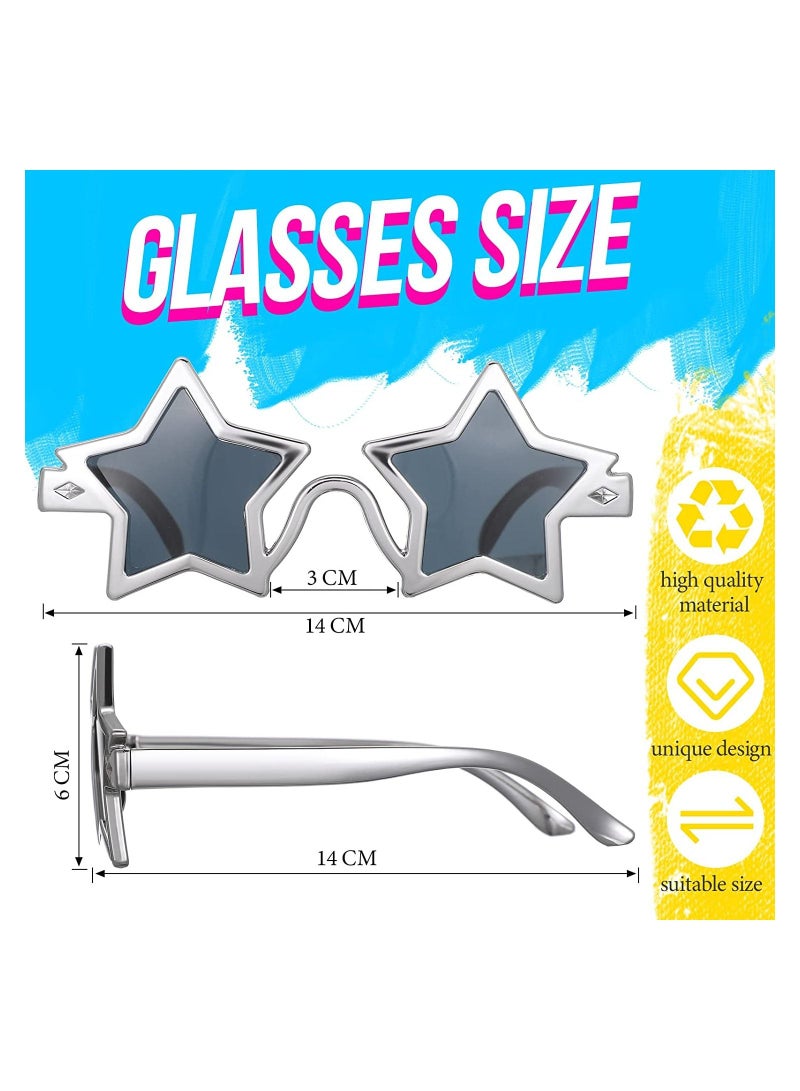2 Pcs Party Glasses Star Sunglasses Shaped Fancy Dress Novelty Silver Vintage Frame Eyewear for Kids Adults Beach Photo Booth Props
