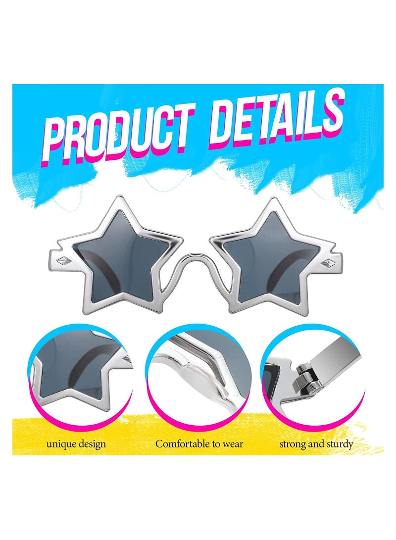 2 Pcs Party Glasses Star Sunglasses Shaped Fancy Dress Novelty Silver Vintage Frame Eyewear for Kids Adults Beach Photo Booth Props