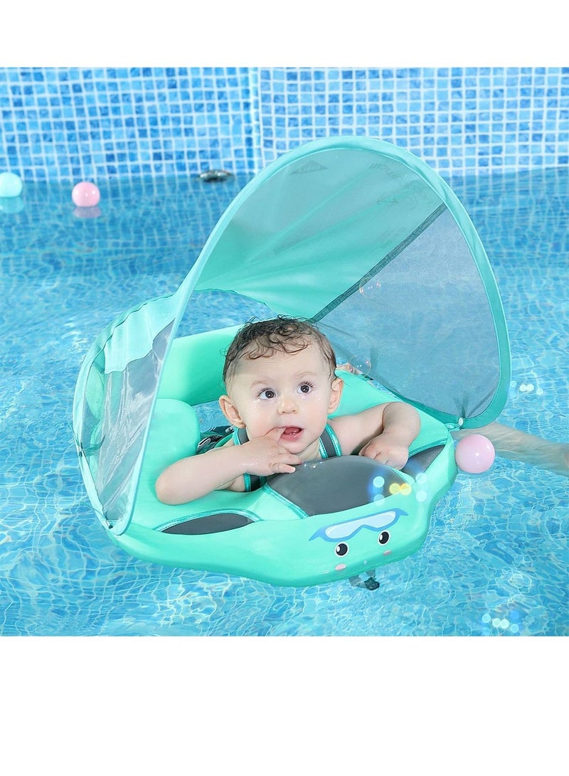 Non-Inflatable Baby Floater with Sun Protection Canopy and Removable Safety Tail