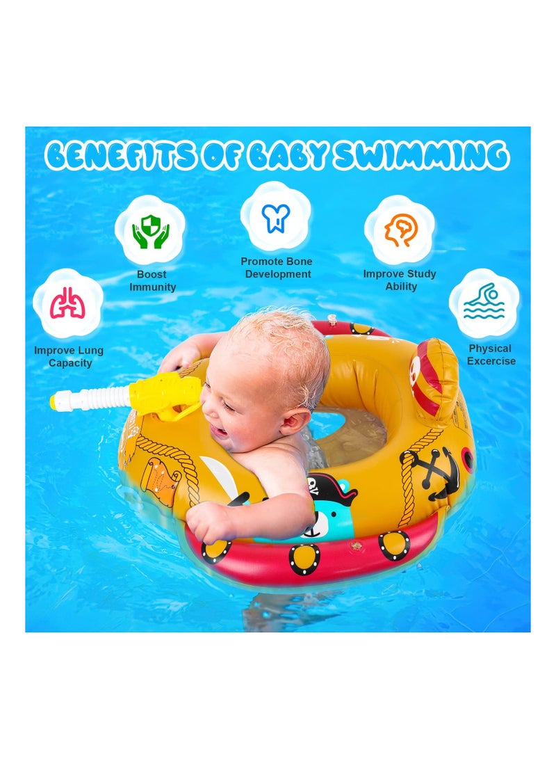 SYOSI Baby Swimming Float, Ring Float Inflatable Pool Toy Pirate Boat with Water Pistol Inflatables for Kids ​of Age 2-8 Year