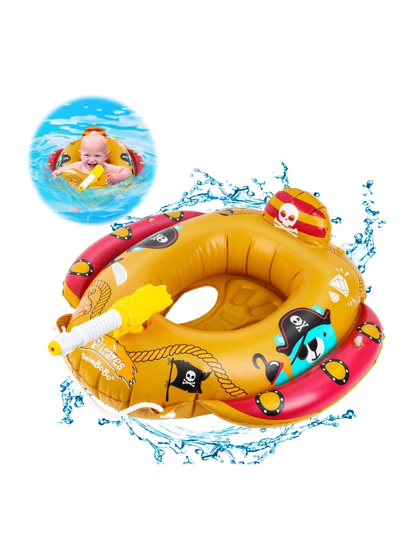 SYOSI Baby Swimming Float, Ring Float Inflatable Pool Toy Pirate Boat with Water Pistol Inflatables for Kids ​of Age 2-8 Year