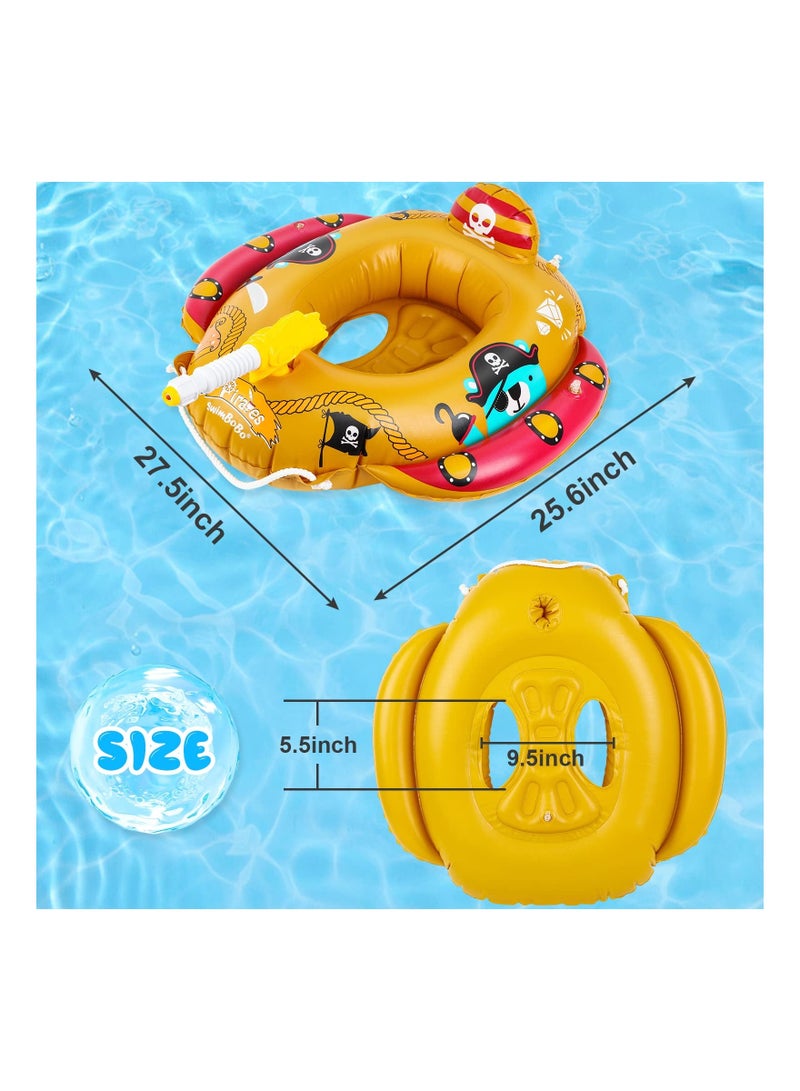 SYOSI Baby Swimming Float, Ring Float Inflatable Pool Toy Pirate Boat with Water Pistol Inflatables for Kids ​of Age 2-8 Year