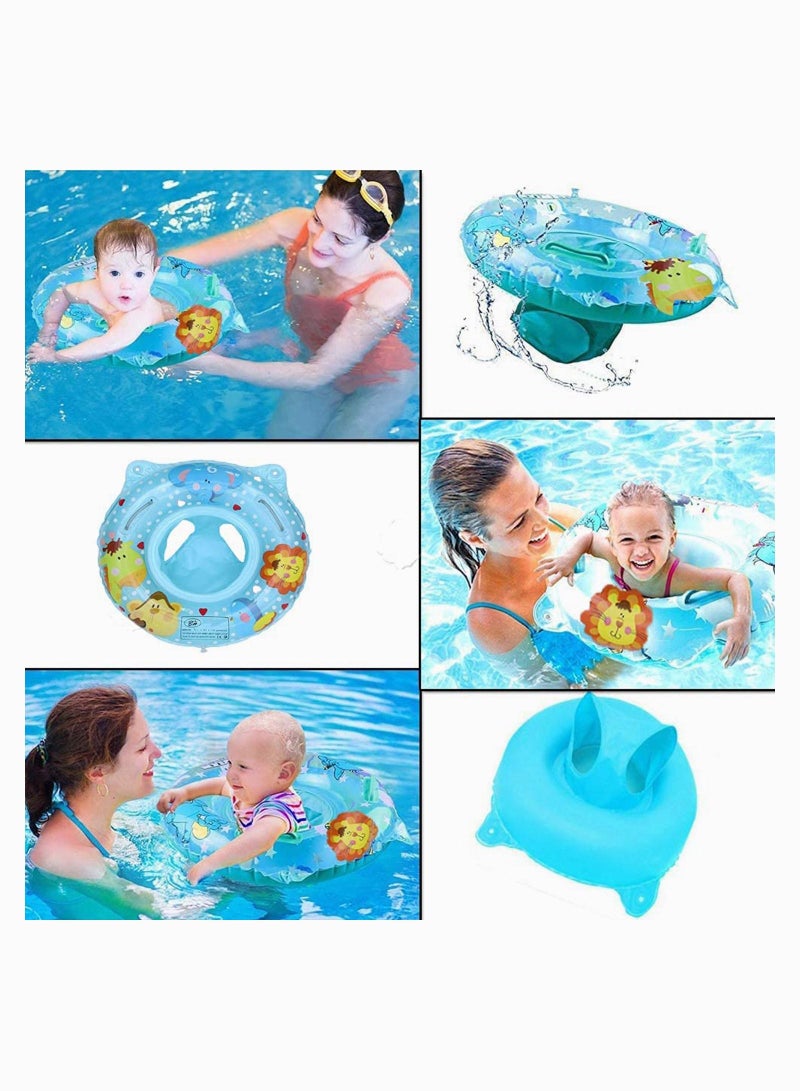 Baby Swimming Ring Floats with Safety Seat Double Airbag Swim Rings for Babies Kids Float Pool Training Aid PVC Toddlers of 6-36 Months (Blue)