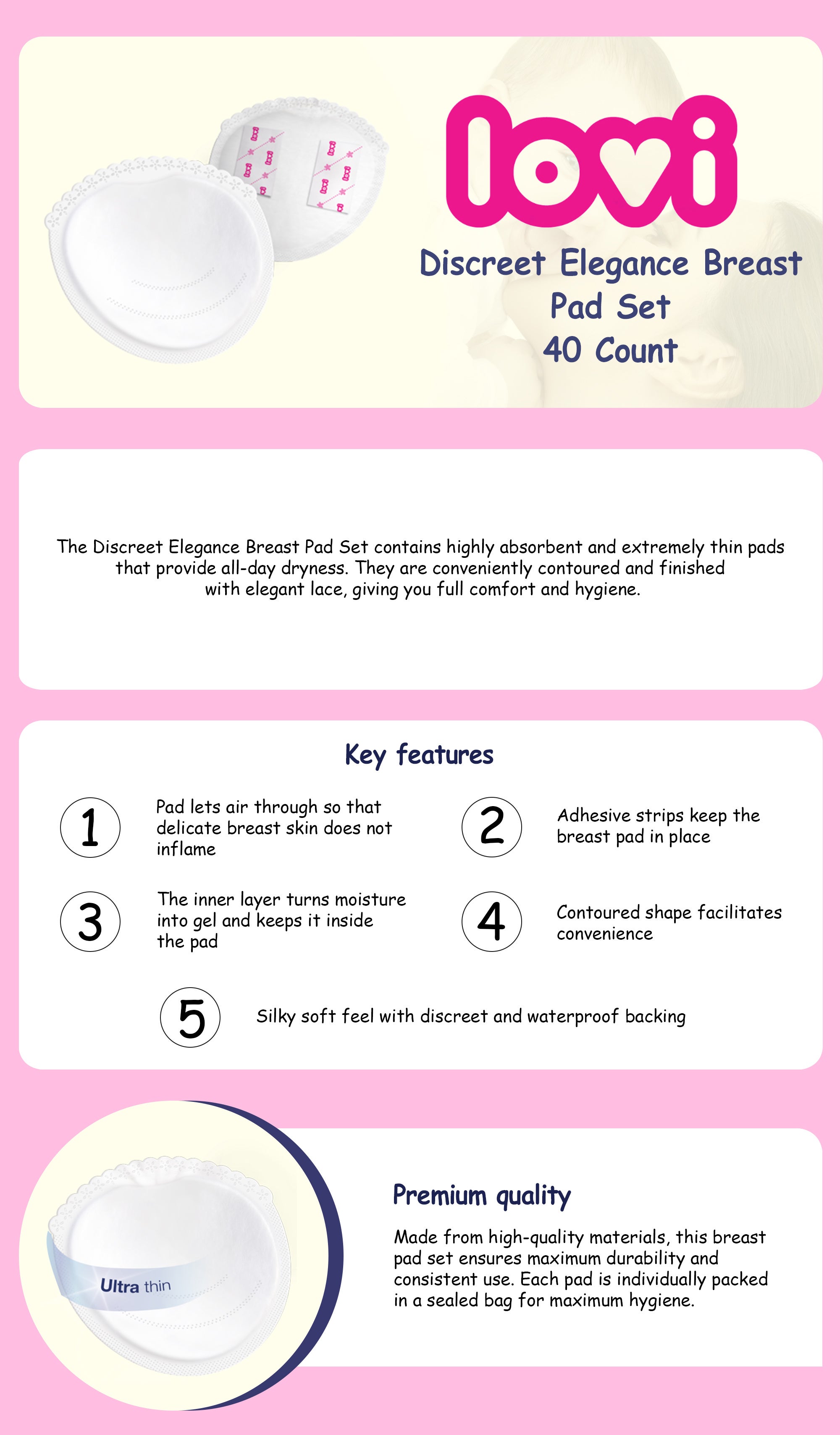 New Discreet Elegance Breast Pads 40-Piece