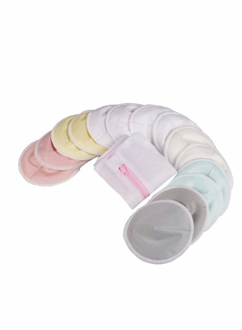 Organic Bamboo Nursing Breast Pads - 14 Washable Pads + Wash Bag - Breastfeeding Nipple Pad for Maternity - Reusable Breast Pads for Breastfeeding (Pastel Touch, Large 4.8