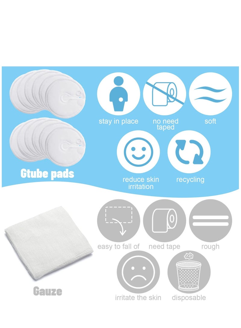 20 Pack G Tube Button Covers Pads Holder Peritoneal Abdominal Feeding Supplies Soft Absorbent Cotton Nursing Peg Accessories, White, 3 Inch