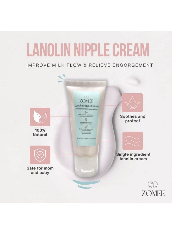 Lanolin Nipple Cream For Breastfeeding 100% Natural Ingredient 1.41 Ounces Safe For Mom And Babies Soothes & Protects Sore Cracked Nipples Discomfort Relief From Nursing (1 Pack)