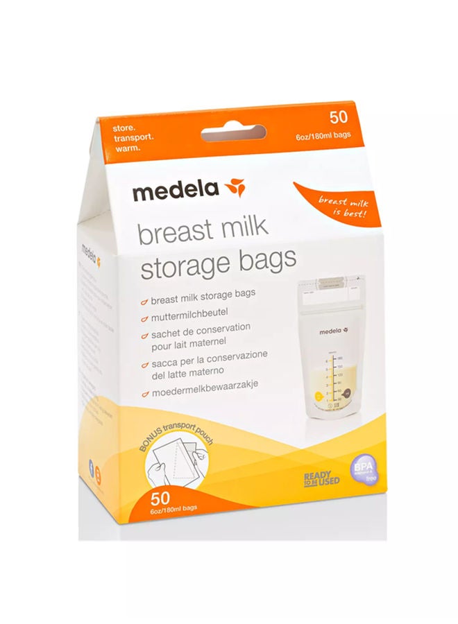 Breastmilk Storage Bags, 50 Pieces - Safe Storage , Pre-Sterilized, Leak-Proof Design, Space-Saving Design With Easy-To-Read Measurements