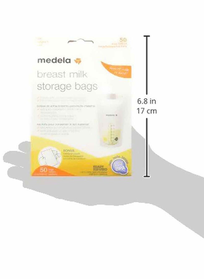 Breastmilk Storage Bags, 50 Pieces - Safe Storage , Pre-Sterilized, Leak-Proof Design, Space-Saving Design With Easy-To-Read Measurements