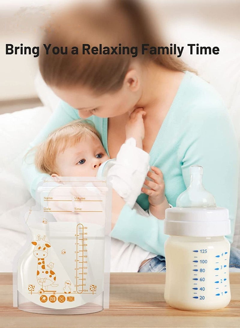 Breastmilk Storage Bags, 8.5 OZ / 30 Pcs Breast Milk Bags with Double Zip Lock, Self Standing, Pre-Sterilized Storing Containers, Space Saving Flat Profile