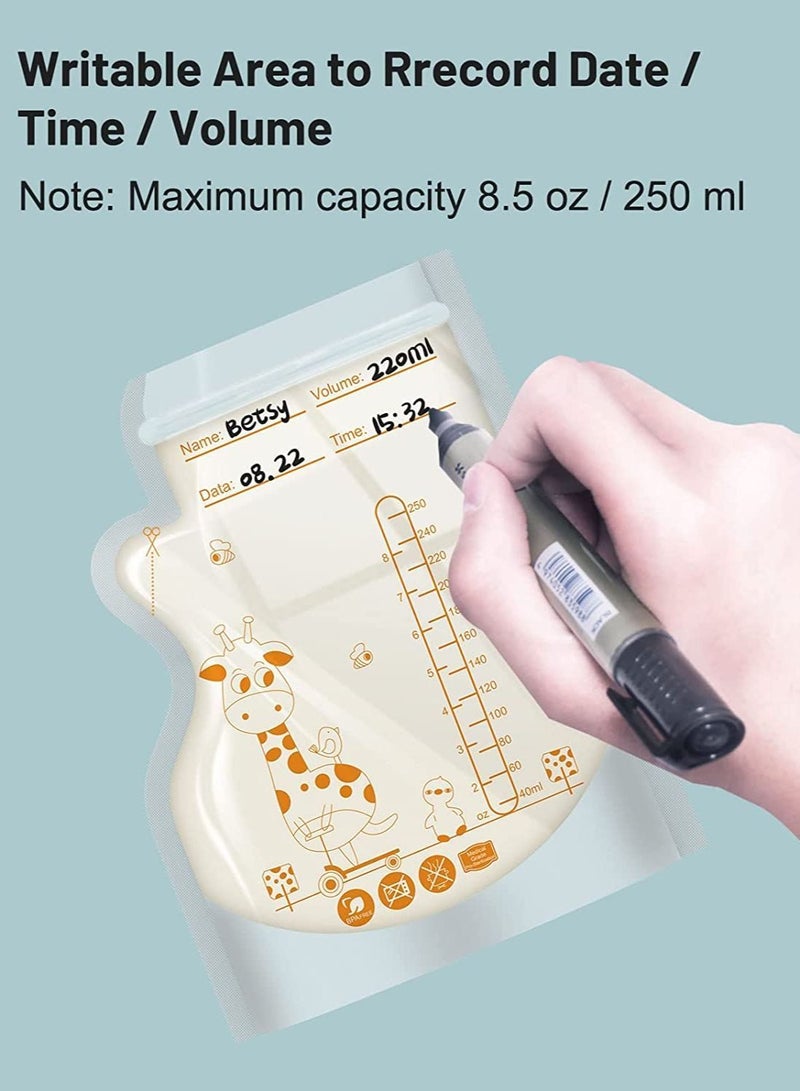 Breastmilk Storage Bags, 8.5 OZ / 30 Pcs Breast Milk Bags with Double Zip Lock, Self Standing, Pre-Sterilized Storing Containers, Space Saving Flat Profile