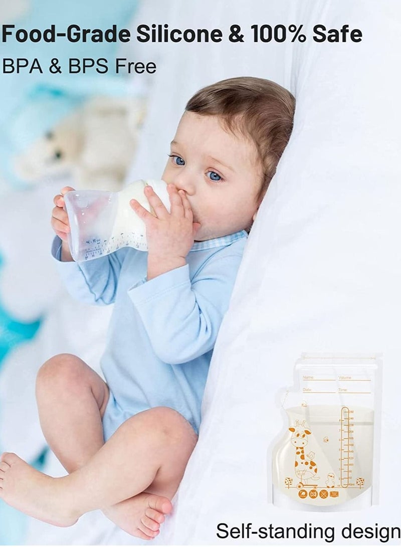 Breastmilk Storage Bags, 8.5 OZ / 30 Pcs Breast Milk Bags with Double Zip Lock, Self Standing, Pre-Sterilized Storing Containers, Space Saving Flat Profile