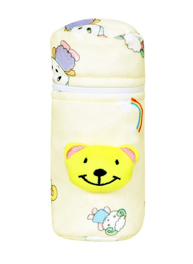 Soft Plush Stretchable Baby Feeding Bottle Cover With Easy To Hold Strap ; Cute Animated Overall Print Pack Of 2 (Pink & Yellow Zip Closure 240Ml;8Oz)…