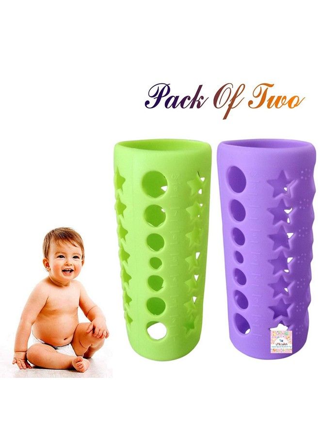 Baby Feeding Bottle Silicone Warmer Cover;Sleeve Holder;Insulated Protection For Newborns;Infants;Babies (Pack Of 2) (Purple & Green 240Ml)