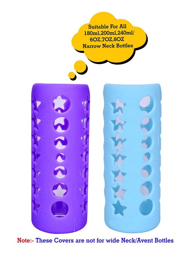 Baby Feeding Bottle Silicone Warmer Cover Sleeve Holder Insulated Protection For Newborns Infants Babies (Pack Of 2) (Purple & Blue 240 Ml)