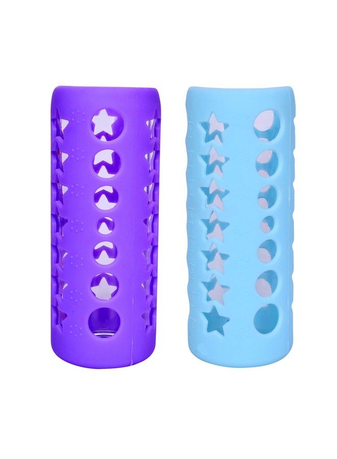 Baby Feeding Bottle Silicone Warmer Cover Sleeve Holder Insulated Protection For Newborns Infants Babies (Pack Of 2) (Purple & Blue 240 Ml)