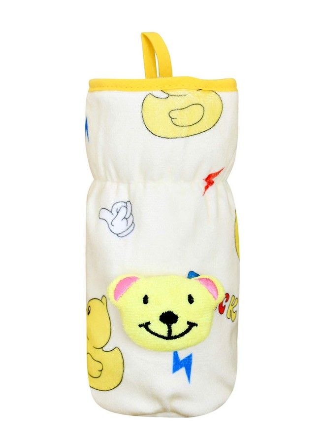 Soft Plush Stretchable Baby Feeding Bottle Cover With Easy To Hold Strap ; Cute Animated Overall Print Pack Of 2 (Pink & Yellow Wide Neck 240330Ml 811Oz)