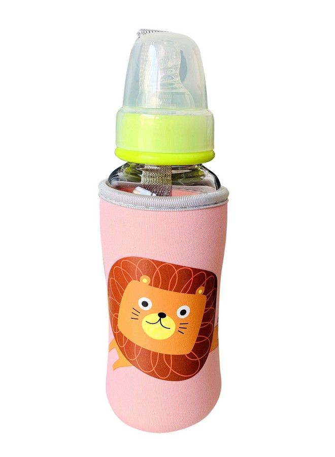 Cute Animated Patterned Soft Stretchable Baby Feeding Bottle Cover With Easy To Hold Strap For 120Ml 150Ml 240Ml (Elephant Lion Sheep & Fish Pack Of 4)