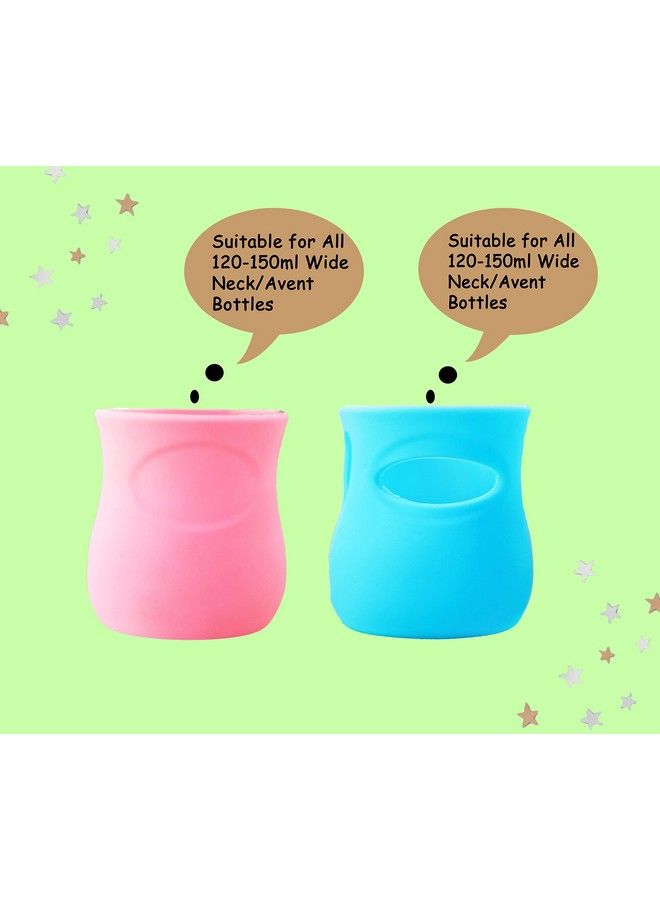 Baby Feeding Glass Bottle Protection Silicone Cover;Sleeve Holder;Suitable For Wide Neck;Avent Feeder; Protector Cover For Babies (Wide Neck 125Ml;4Oz Pink & Blue)