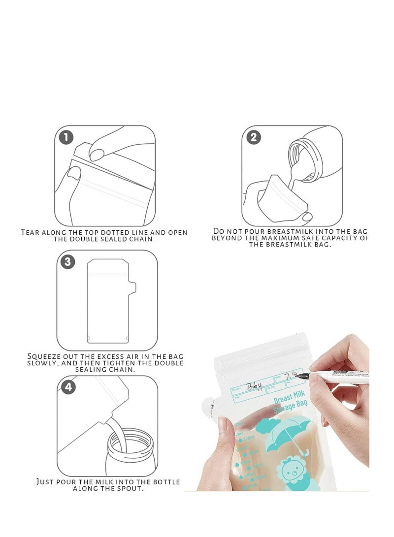 Breast Milk Storage Bags 30pcs 250ml Milk Freezer Bags Essentials Breast Milk Storage Bags for Freezer Pre-Sterilised Stand-Up Pouches No Leak Double Seal Freezer Milk Storage for Fridge