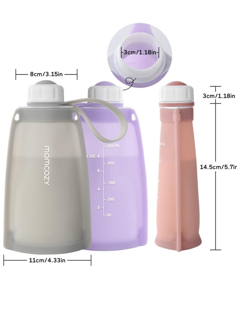 Silicone Breast Milk Bags, Reusable Breastmilk Bags for Breastfeeding, 250ml Breast Milk Saver, Leakproof Milk Freezer Storing Pouches, BPA Free