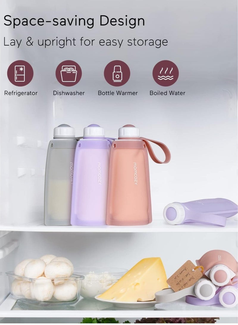 Reusable Silicone Breast Milk Bags, For Breastfeeding Saver With Leakproof, Freezer Storing Pouches, BPA Free