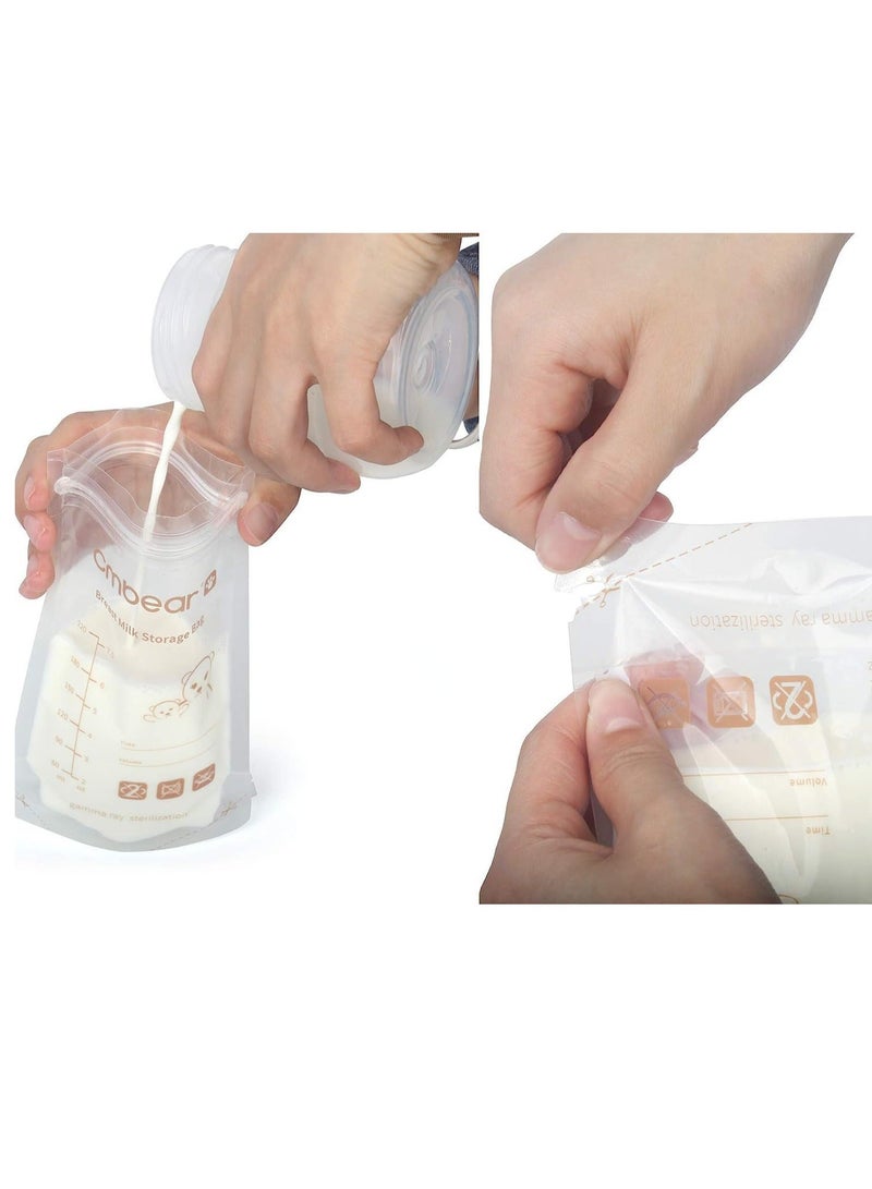 Breast Milk Storage Bag, 30 Pcs Easy Pour Pouch 220ml Breastfeeding Essentials Fresh-Keeping Bag with Scale Double Zipper Sealing Space Saving for Fridge or Freezer Use