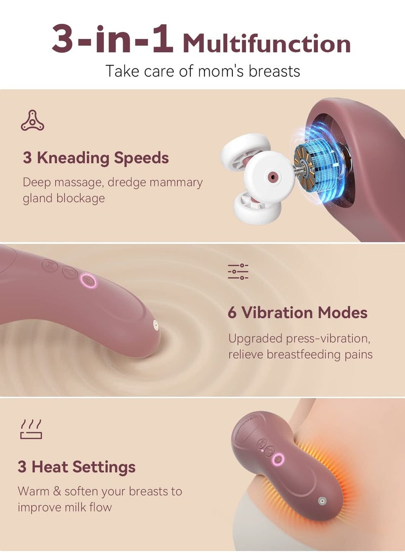 Momcozy Kneading Lactation Massager with Heat, 3-in-1 Real-Like Massage for Relieve Clogged Ducts, Breast Massager Warming for Breastfeeding, Improve Milk Flow, Dusty Rose