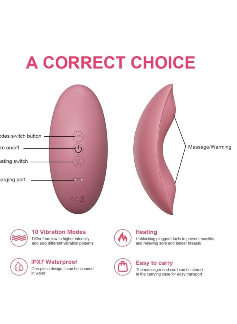 Heating Lactation Mssager Vibrating Breast Massager 2 in1, 3 Adjustable Heating + 10 Vibration for Clogged Ducts,Breastfeeding Massager to Improve Milk Flow and Congestion (Pink)