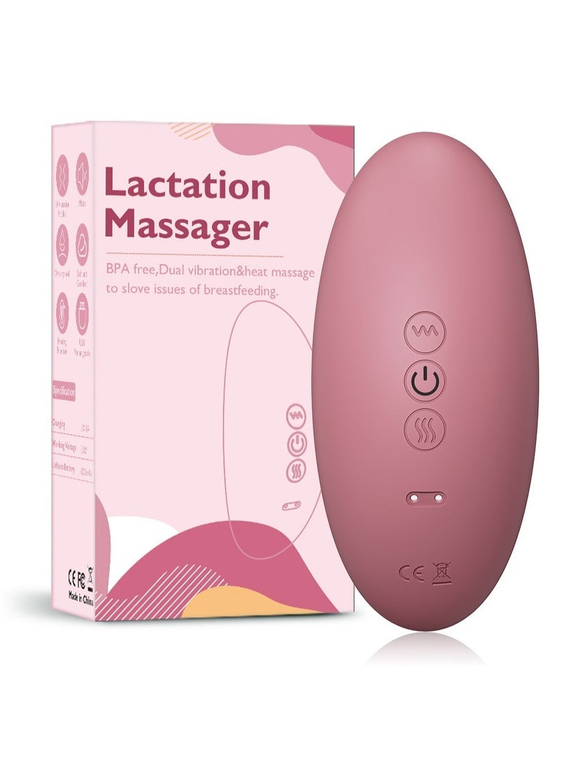 Heating Lactation Mssager Vibrating Breast Massager 2 in1, 3 Adjustable Heating + 10 Vibration for Clogged Ducts,Breastfeeding Massager to Improve Milk Flow and Congestion (Pink)