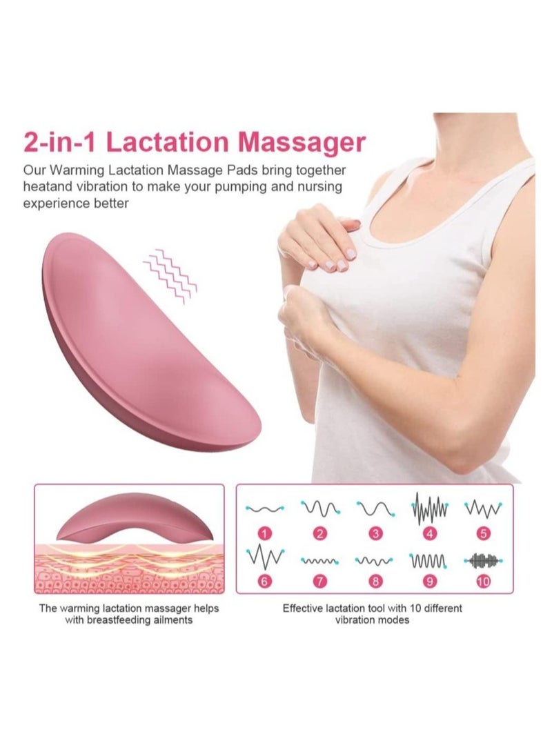 Heating Lactation Mssager Vibrating Breast Massager 2 in1, 3 Adjustable Heating + 10 Vibration for Clogged Ducts,Breastfeeding Massager to Improve Milk Flow and Congestion (Pink)